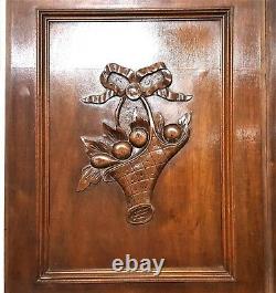 Pair ribbon fruit basket wood carving panel Antique french architctural salvage