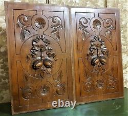 Pair ribbon scroll leaves carving panel Antique french architectural salvage 24