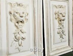 Pair roaring lion wood carving panel Antique french fruit architectural salvage