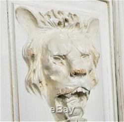 Pair roaring lion wood carving panel Antique french fruit architectural salvage
