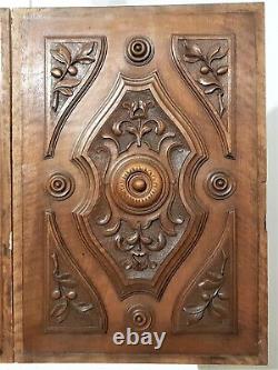 Pair rosace scroll leaves carving panel Antique french architectural salvage 24