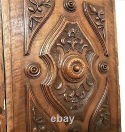 Pair rosace scroll leaves carving panel Antique french architectural salvage 24