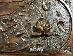 Pair rose flower rosette wood carving panel Antique french architectural salvage