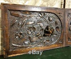 Pair rose flower wood carving panel Antique french architectural salvage reclaim