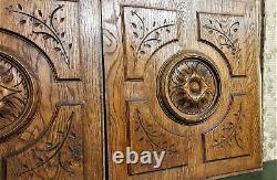 Pair rosette decorative wood carving panel Antique french architectural salvage