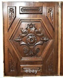 Pair rosette flower wood carving panel Antique french architectural salvage 24