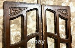 Pair rosette pierced wood carving panel antique french architectural salvage