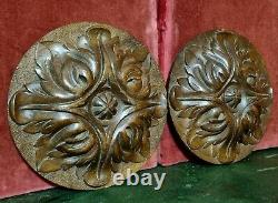 Pair rosette rosace carved wood panel Antique french architectural salvage 7
