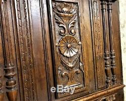 Pair rosette scroll leaf wood carving panel Antique french architectural salvage