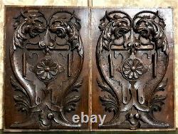 Pair scroll griffin gargoyle carving panel antique french architectural salvage