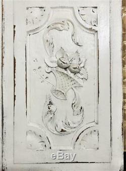 Pair scroll leaf basket wood carving panel Antique french architectural salvage