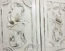 Pair scroll leaf basket wood carving panel Antique french architectural salvage