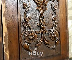 Pair scroll leaf flower wood carving panel Antique french architectural salvage