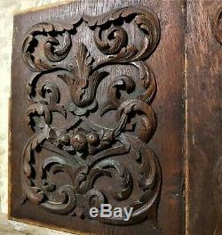 Pair scroll leaf fruit wood carving panel Antique french architectural salvage