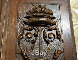 Pair scroll leaf vase wood carving panel Antique french architectural salvage