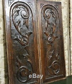 Pair scroll leaf wood carving panel Antique french oak architectural salvage