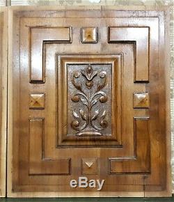 Pair scroll leaf wood carving panel Antique french walnut architectural salvage