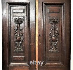 Pair scroll leaf wood carving panel door Antique french architectural salvage