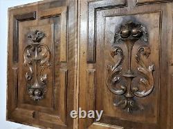 Pair scroll leaves decorative carving panel Antique french architectural salvage