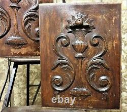 Pair scroll leaves wood carving panel Antique french architectural salvage 21