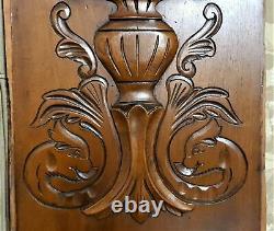 Pair sea monter scroll leaves carving panel Antique french architectural salvage