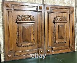 Pair shell with scroll carving panel antique french architectural salvage 17