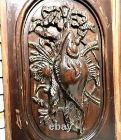 Pair solid fishing trophy carving panel Antique french architectural salvage 22