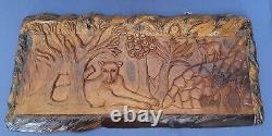 Panel Carved Wood Painting Wall Safari Signed Year 2001