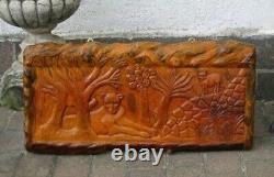 Panel Carved Wood Painting Wall Safari Signed Year 2001