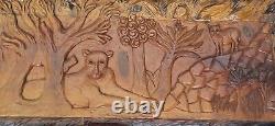 Panel Carved Wood Painting Wall Safari Signed Year 2001