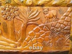 Panel Carved Wood Painting Wall Safari Signed Year 2001