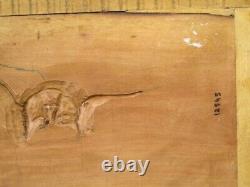 Panel Carved Wood Painting Wall Safari Signed Year 2001