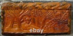 Panel Carved Wood Painting Wall Safari Signed Year 2001