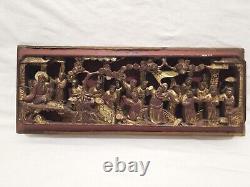 Panel High Relief Wood Carved Golden Characters Palace Temple China 16L
