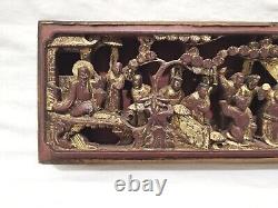 Panel High Relief Wood Carved Golden Characters Palace Temple China 16L