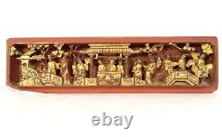 Panel High Relief Wood Carved Golden Characters Palace Temple China Xixè