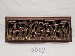 Panel High Relief Wood Carved Golden Characters Palace Temple China Xixè 16L