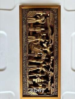 Panel High Relief Wood Carved Golden Characters Palace Temple China Xixè 16L