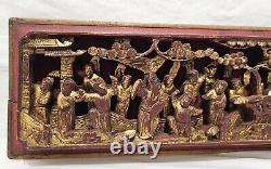 Panel High Relief Wood Carved Golden Characters Palace Temple China Xixè 16L