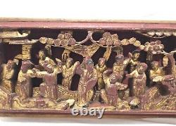 Panel High Relief Wood Carved Golden Characters Palace Temple China Xixè 16L