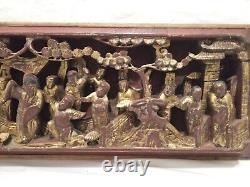 Panel High Relief Wood Carved Golden Characters Palace Temple China Xixè 16L