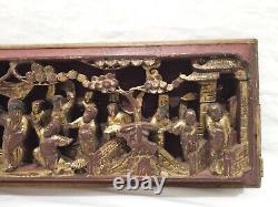 Panel High Relief Wood Carved Golden Characters Palace Temple China Xixè 16L