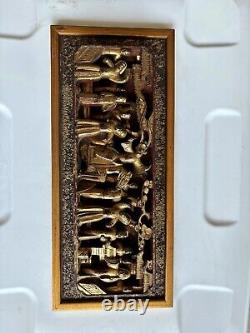 Panel High Relief Wood Carved Golden Characters Palace Temple China Xixè 16L