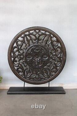 Panel Round Wood Medallion Teak Wood Wall Panel Wooden Carving Tabl decor