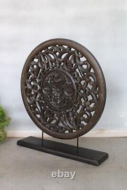 Panel Round Wood Medallion Teak Wood Wall Panel Wooden Carving Tabl decor