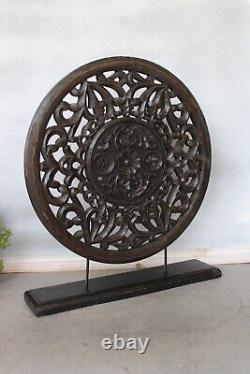 Panel Round Wood Medallion Teak Wood Wall Panel Wooden Carving Tabl decor