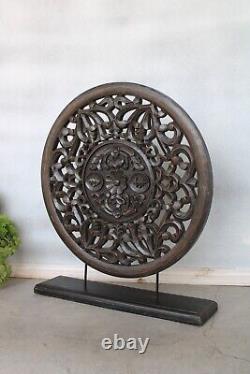 Panel Round Wood Medallion Teak Wood Wall Panel Wooden Carving Tabl decor