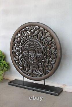 Panel Round Wood Medallion Teak Wood Wall Panel Wooden Carving Tabl decor