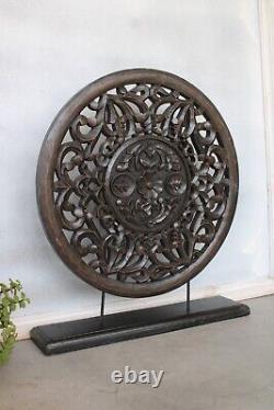 Panel Round Wood Medallion Teak Wood Wall Panel Wooden Carving Tabl decor