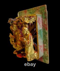 Panneau Chinois Sculpte En Haut Relief 19°s Chinese Wood Carved Gilded Panel